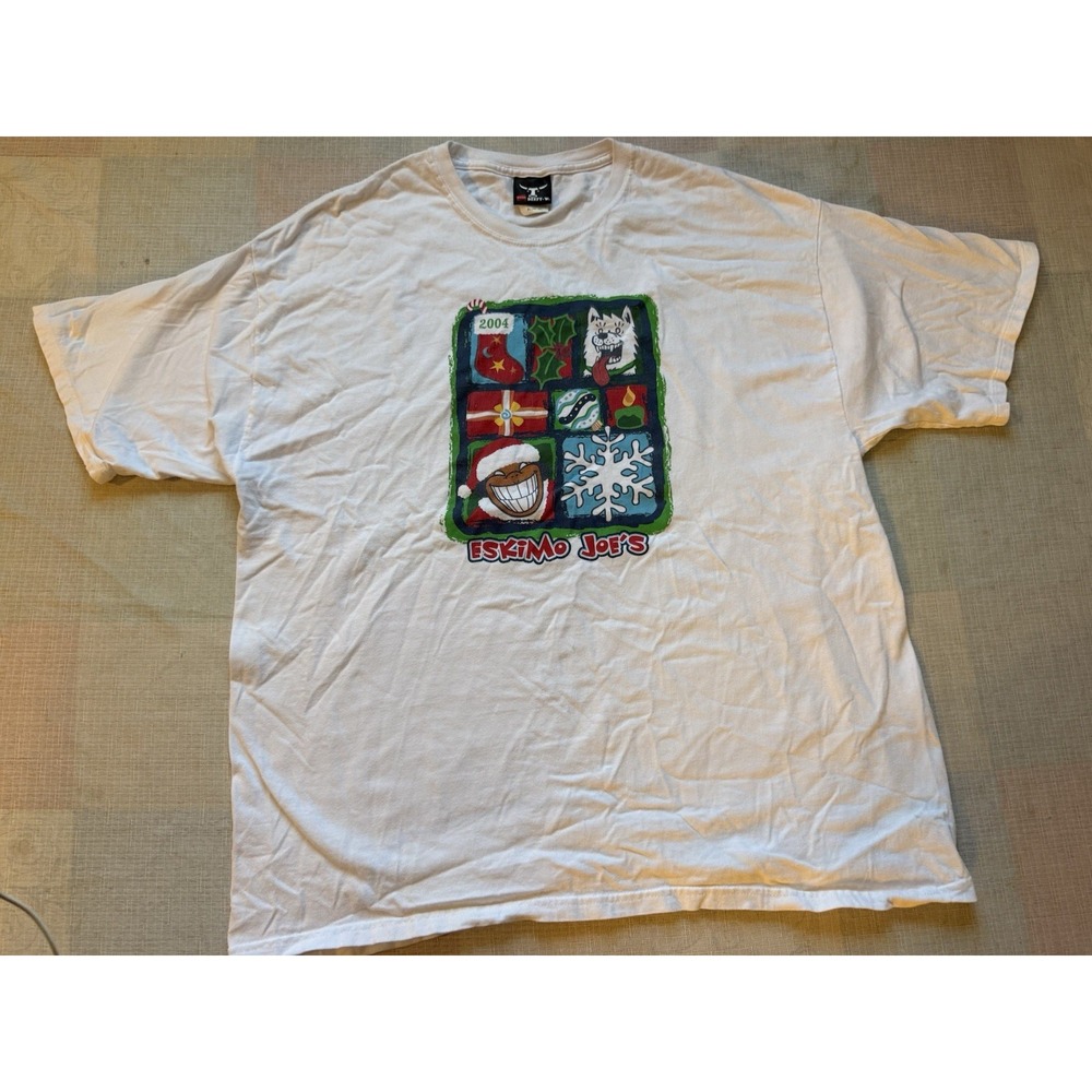 2004 Eskimo Joe's Christmas Holiday T-Shirt XL White Stillwater Oklahoma—1